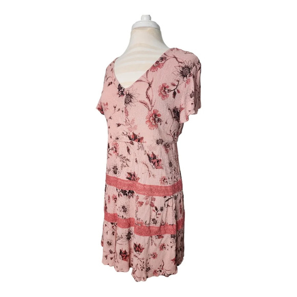 Maurices Pink Floral Lace Trim Baby doll Dress Size M - Picture 3 of 11